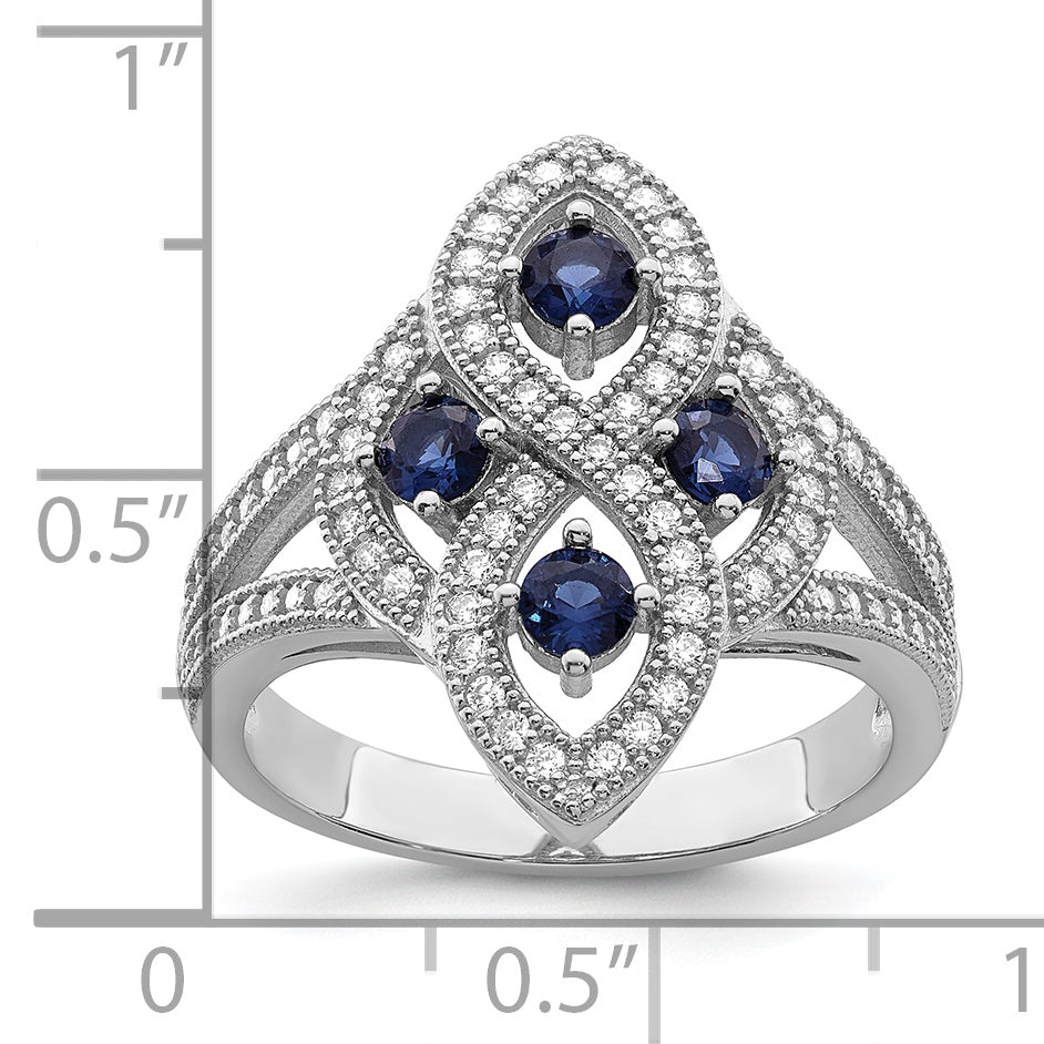 Brilliant Embers Sterling Silver Rhodium-plated 84 Stone Blue and White Micro Pav‚ CZ Ring