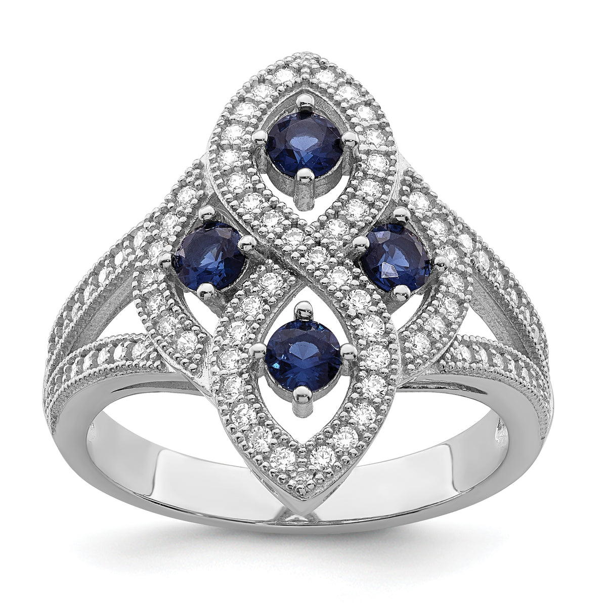 Brilliant Embers Sterling Silver Rhodium-plated 84 Stone Blue and White Micro Pav‚ CZ Ring