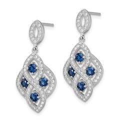 Brilliant Embers Sterling Silver Rhodium-plated 128 Stone Vintage Style Blue and White CZ Dangle Post Earrings