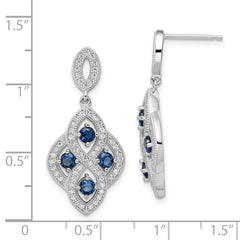 Brilliant Embers Sterling Silver Rhodium-plated 128 Stone Vintage Style Blue and White CZ Dangle Post Earrings