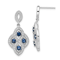 Brilliant Embers Sterling Silver Rhodium-plated 128 Stone Vintage Style Blue and White CZ Dangle Post Earrings