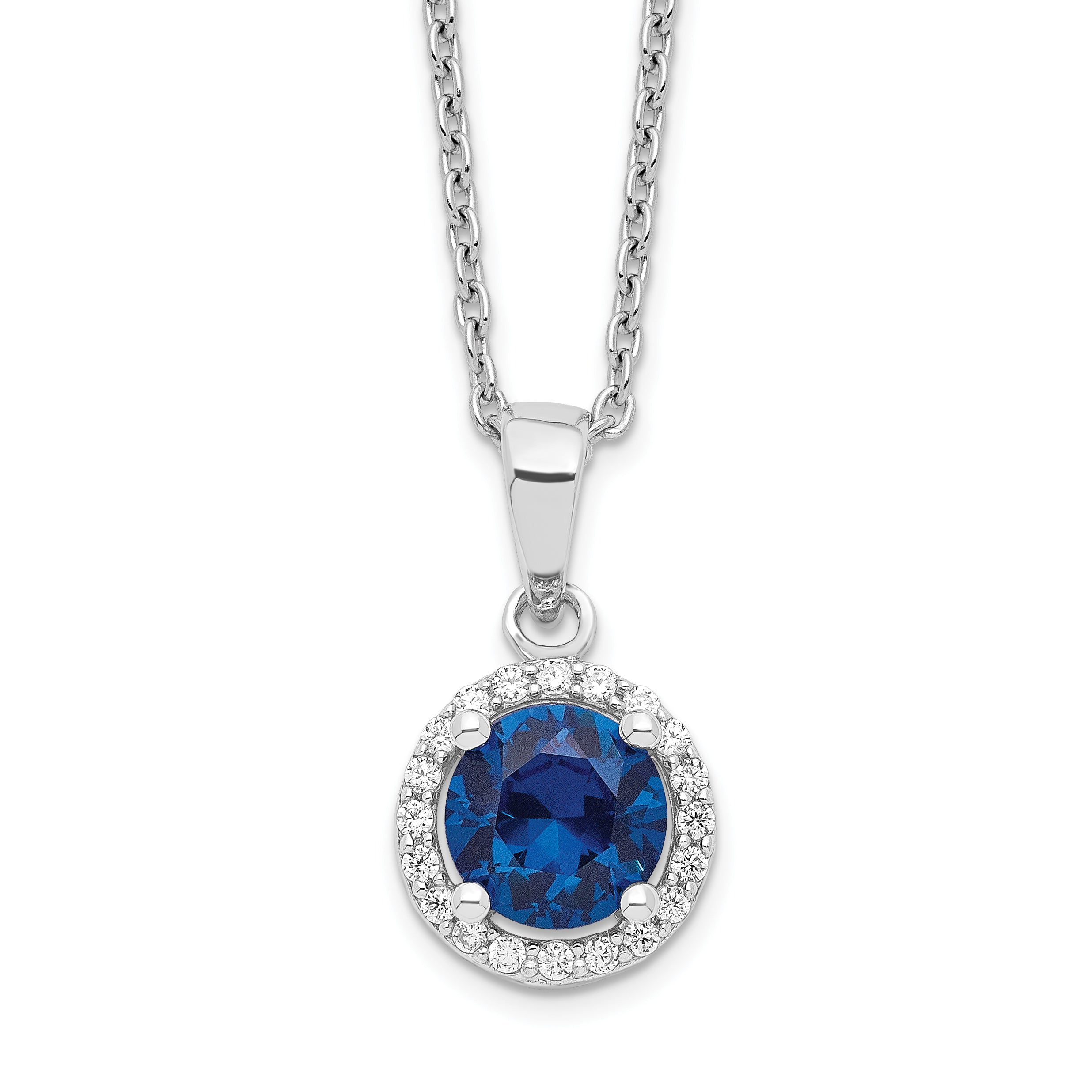 Brilliant Embers Sterling Silver Rhodium-plated 20 Stone 18 inch White and Blue Micro Pav‚ CZ Necklace with 2 Inch Extender