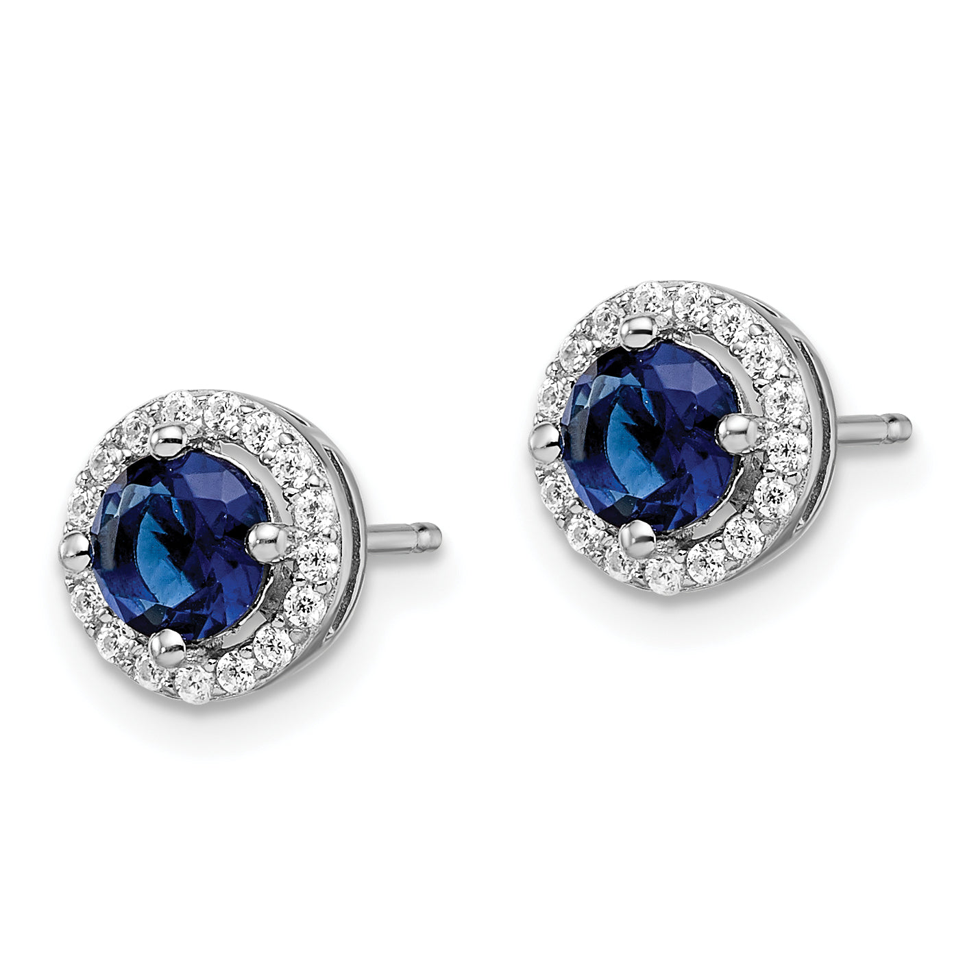 Brilliant Embers Sterling Silver Rhodium-plated 34 Stone White and Blue Micro Pav‚ Halo CZ Post Earrings