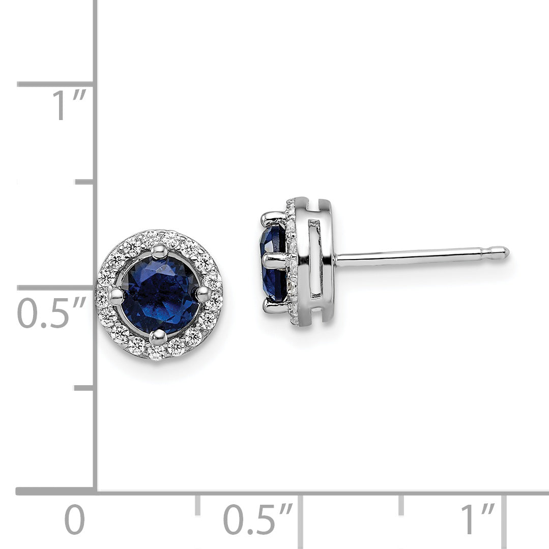 Brilliant Embers Sterling Silver Rhodium-plated 34 Stone White and Blue Micro Pav‚ Halo CZ Post Earrings