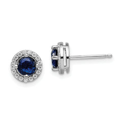 Brilliant Embers Sterling Silver Rhodium-plated 34 Stone White and Blue Micro Pav‚ Halo CZ Post Earrings