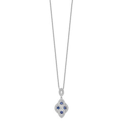 Brilliant Embers Sterling Silver Rhodium-Plated 64 Stone 18 inch Blue and White CZ Vintage Style Dangle Necklace with 2 Inch Extender