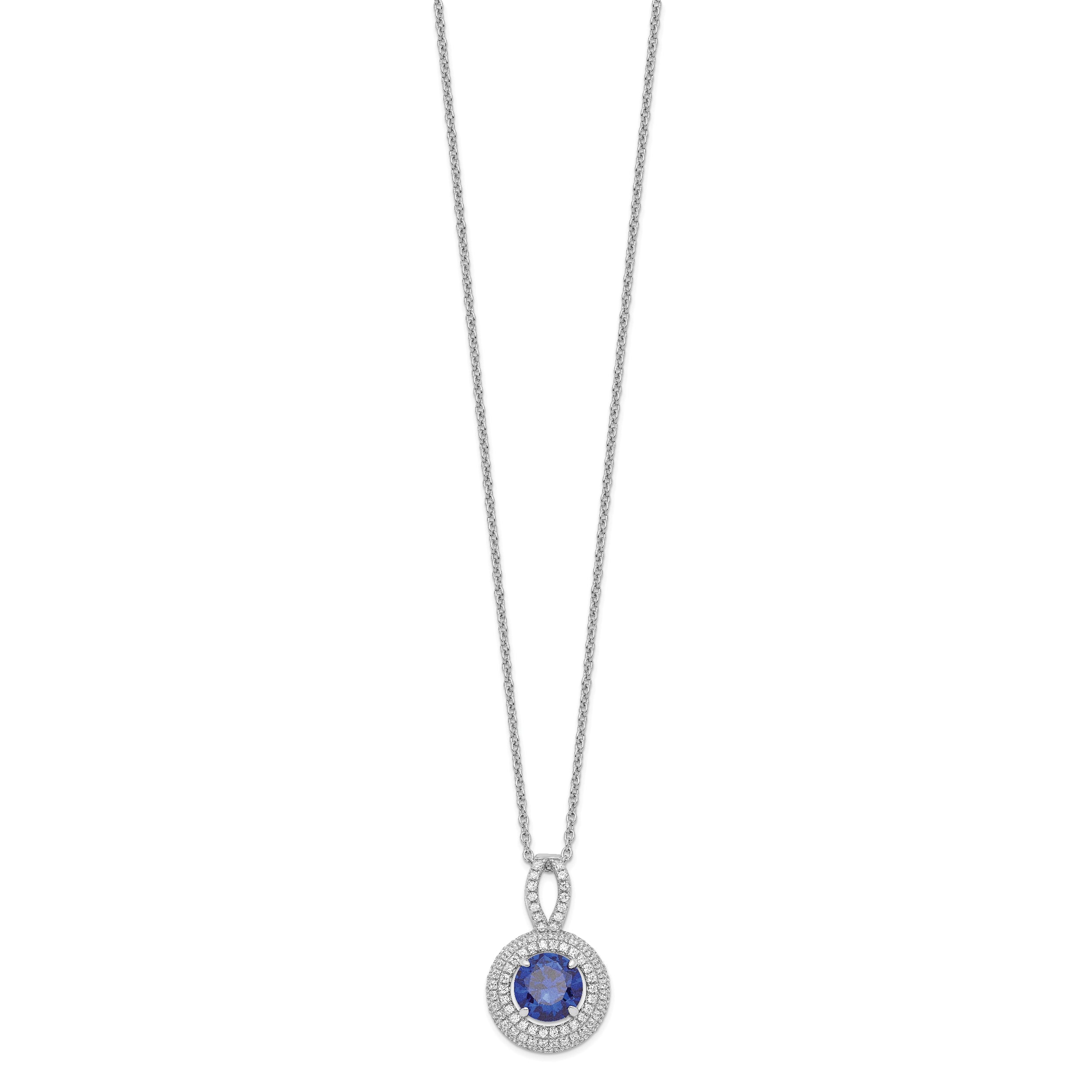 Brilliant Embers Sterling Silver Rhodium-plated 104 Stone 18 inch Micro Pav‚ Blue and White CZ Circle Necklace with 2 Inch Extender