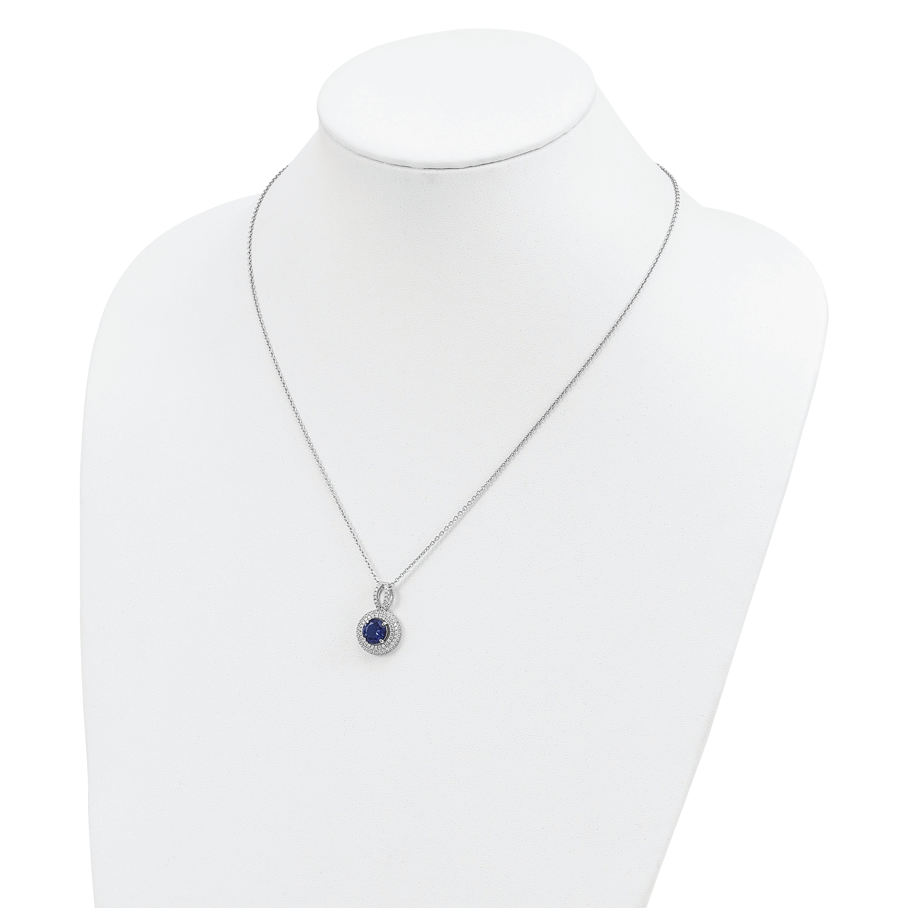 Brilliant Embers Sterling Silver Rhodium-plated 104 Stone 18 inch Micro Pav‚ Blue and White CZ Circle Necklace with 2 Inch Extender