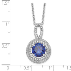 Brilliant Embers Sterling Silver Rhodium-plated 104 Stone 18 inch Micro Pav‚ Blue and White CZ Circle Necklace with 2 Inch Extender