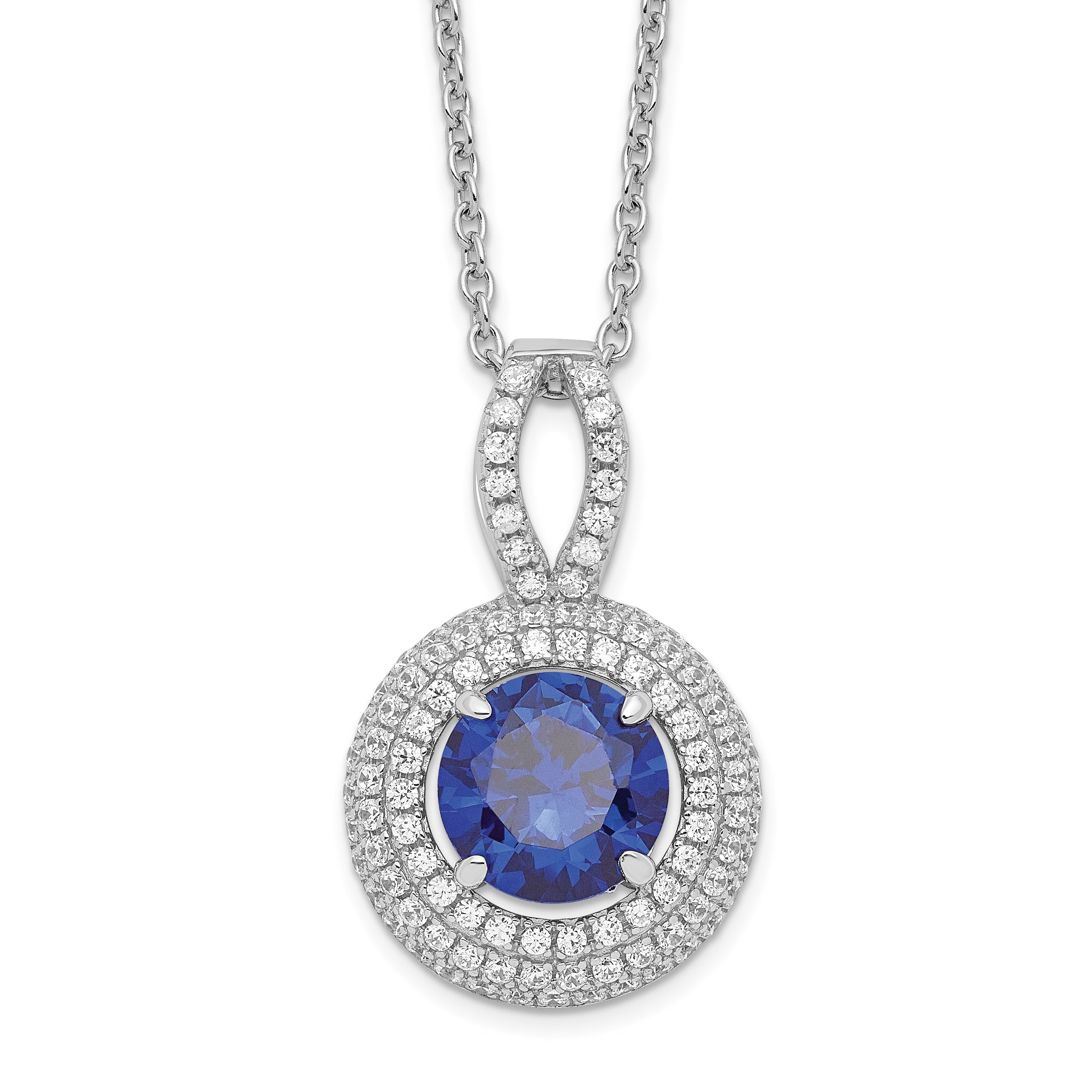 Brilliant Embers Sterling Silver Rhodium-plated 104 Stone 18 inch Micro Pav‚ Blue and White CZ Circle Necklace with 2 Inch Extender