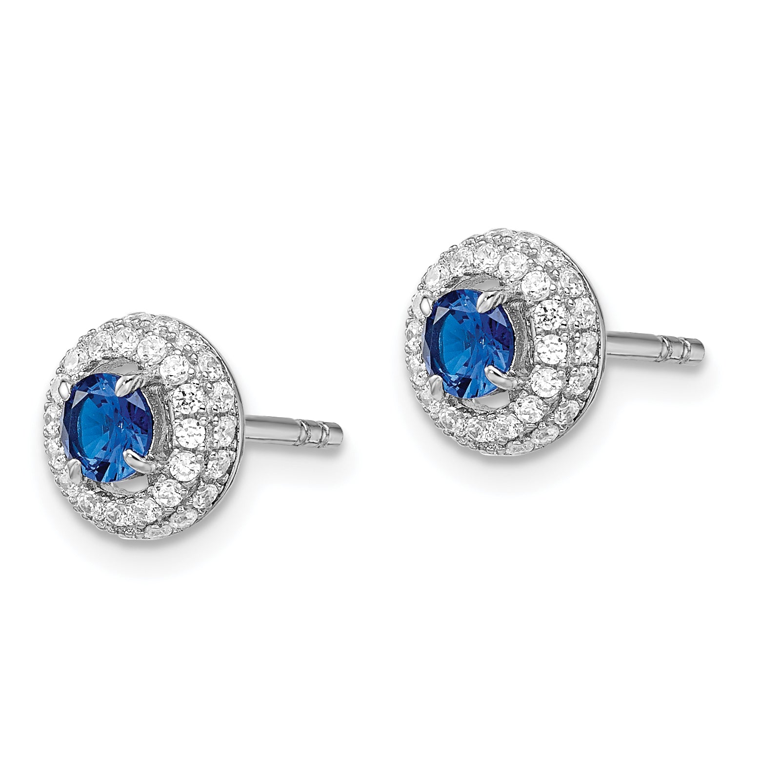 Brilliant Embers Sterling Silver Rhodium-plated 72 Stone Micro Pav‚ Blue and White Halo CZ Circle Post Earrings