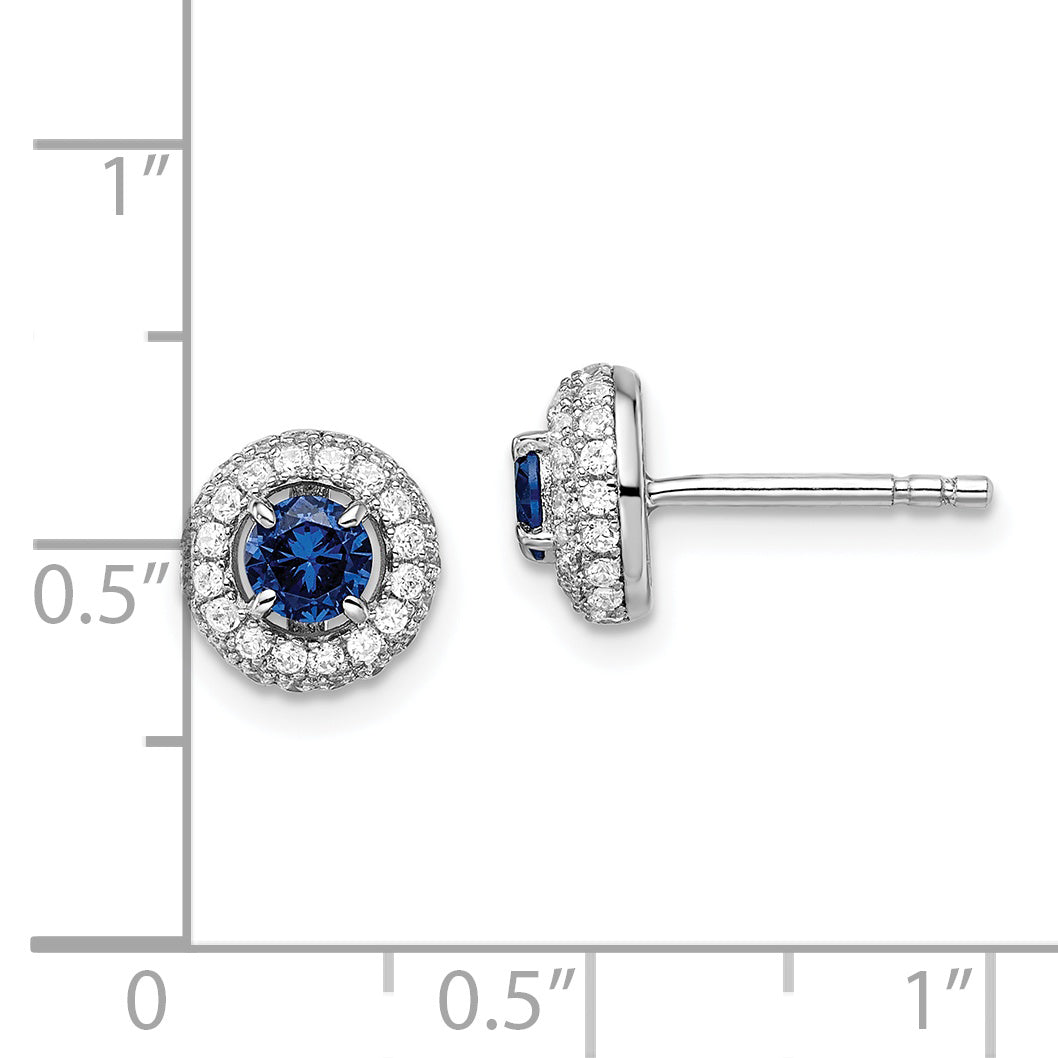 Brilliant Embers Sterling Silver Rhodium-plated 72 Stone Micro Pav‚ Blue and White Halo CZ Circle Post Earrings