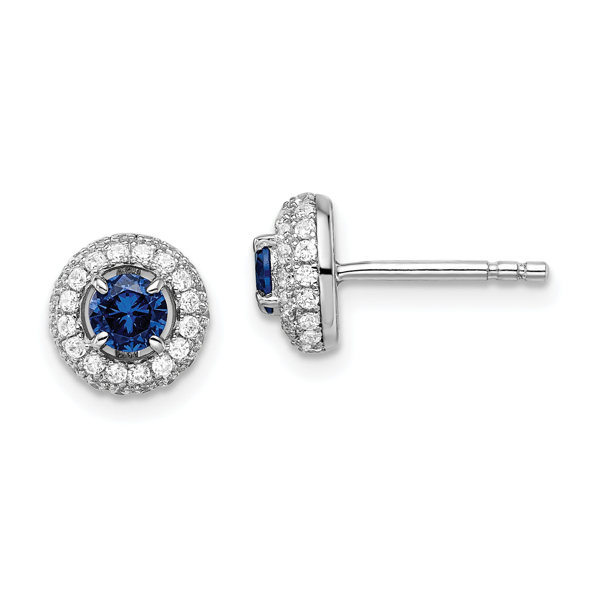 Brilliant Embers Sterling Silver Rhodium-plated 72 Stone Micro Pav‚ Blue and White Halo CZ Circle Post Earrings