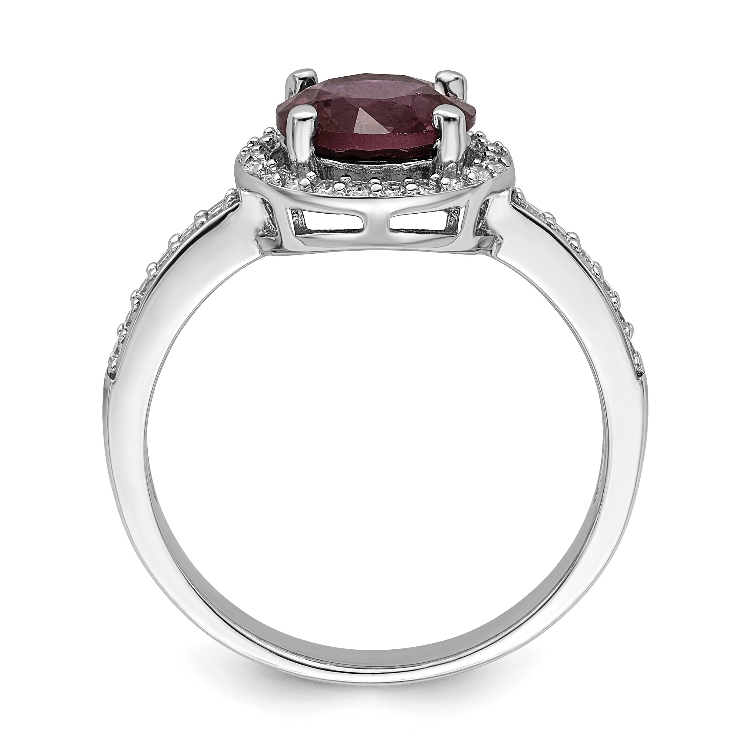 Brilliant Embers Sterling Silver Rhodium-plated 35 Stone Red Corundum and CZ Halo Ring