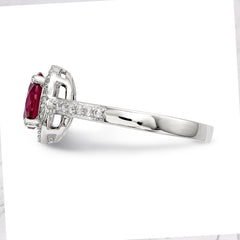 Brilliant Embers Sterling Silver Rhodium-plated 35 Stone Red Corundum and CZ Halo Ring