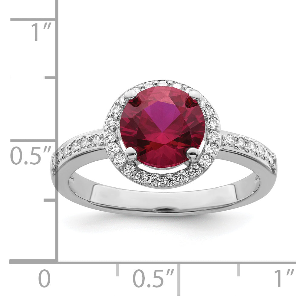 Brilliant Embers Sterling Silver Rhodium-plated 35 Stone Red Corundum and CZ Halo Ring