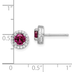 Brilliant Embers Sterling Silver Rhodium-plated 34 Stone CZ and Red Corundum Post Stud Halo Earrings