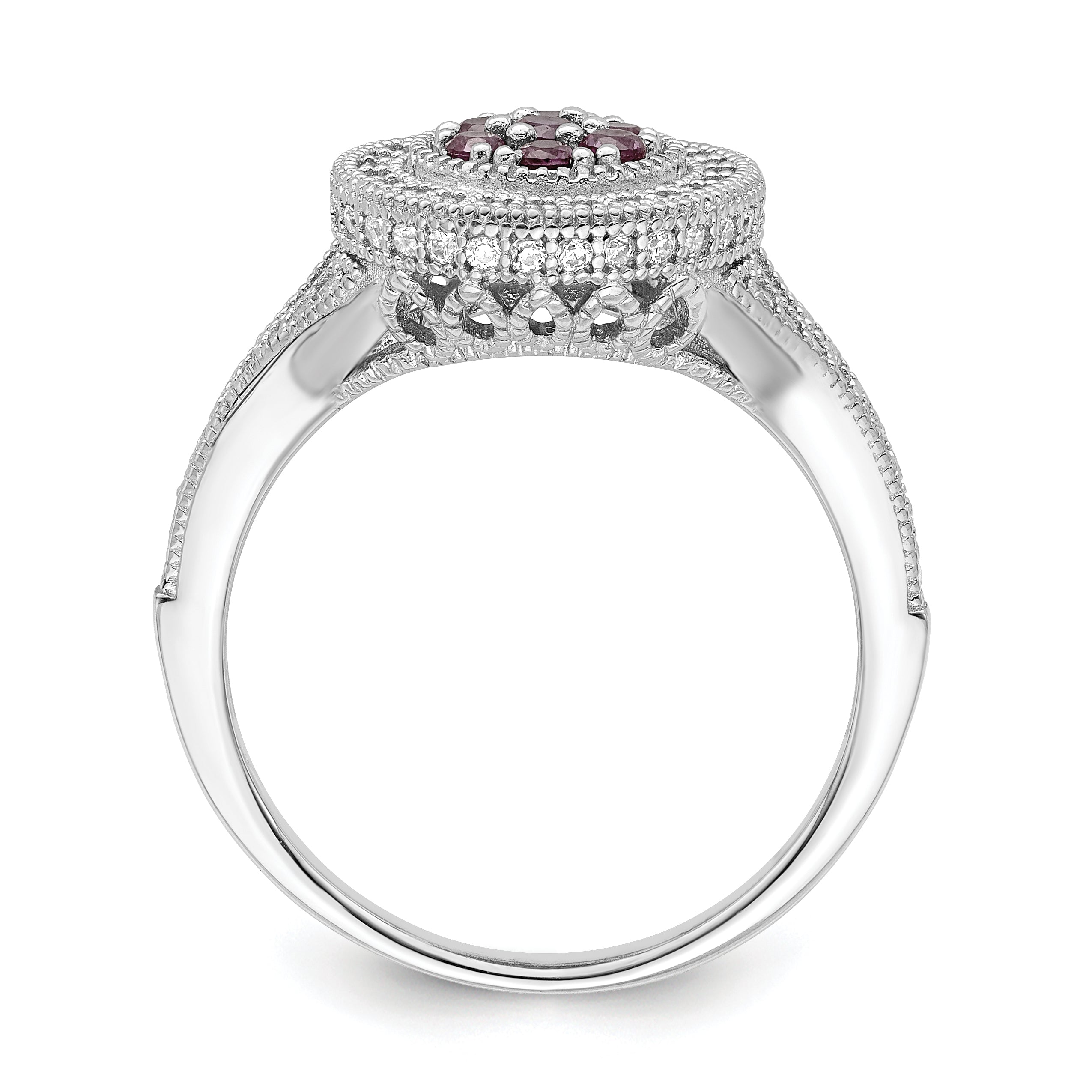 Brilliant Embers Sterling Silver Rhodium-plated 86 Stone Micro Pav‚ Red and White CZ Circle Ring