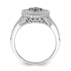 Brilliant Embers Sterling Silver Rhodium-plated 86 Stone Micro Pav‚ Red and White CZ Circle Ring