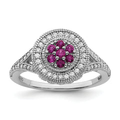 Brilliant Embers Sterling Silver Rhodium-plated 86 Stone Micro Pav‚ Red and White CZ Circle Ring