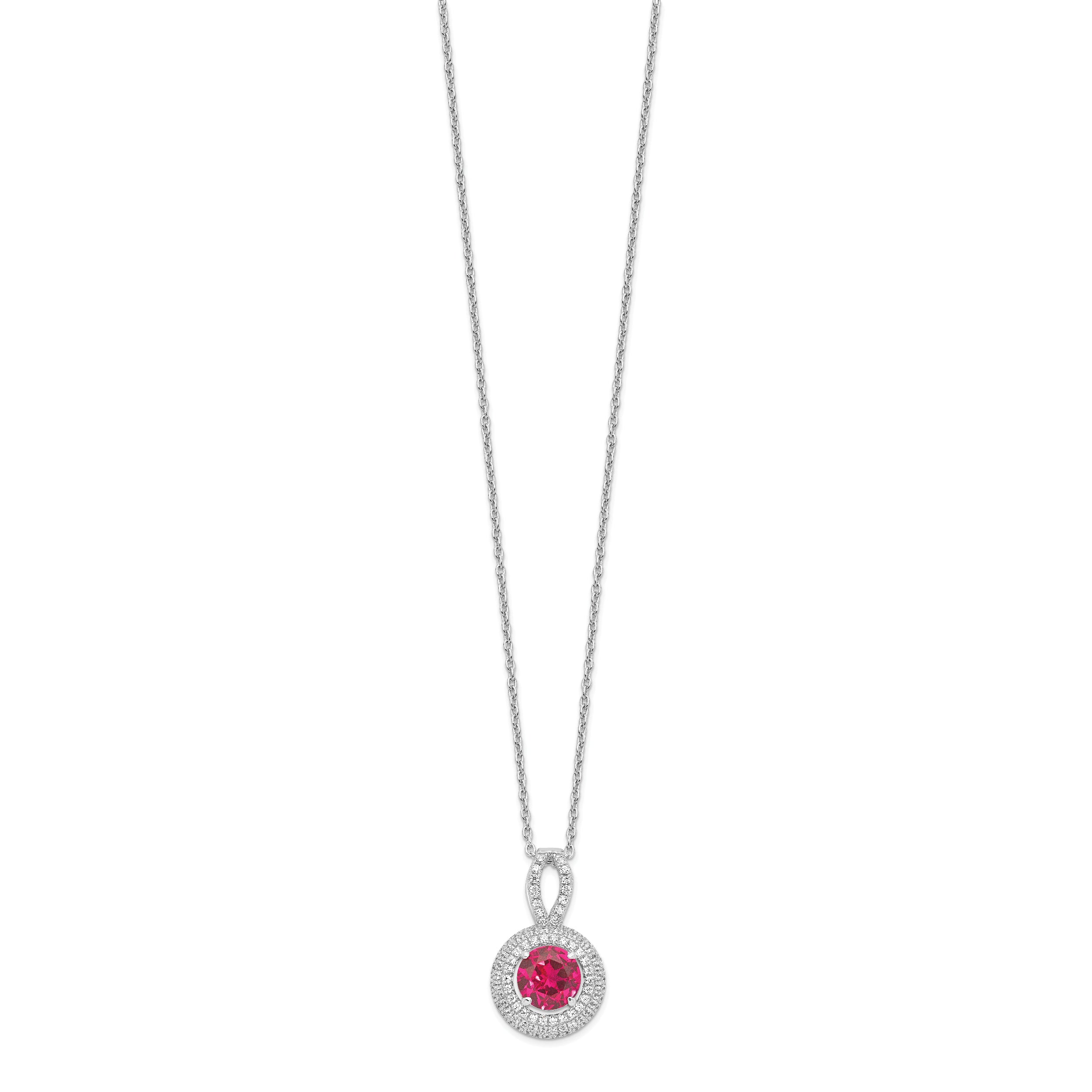 Brilliant Embers Sterling Silver Rhodium-plated 104 stone 18 inch Micro Pav‚ Red and White CZ Circle Necklace with 2 Inch Extender