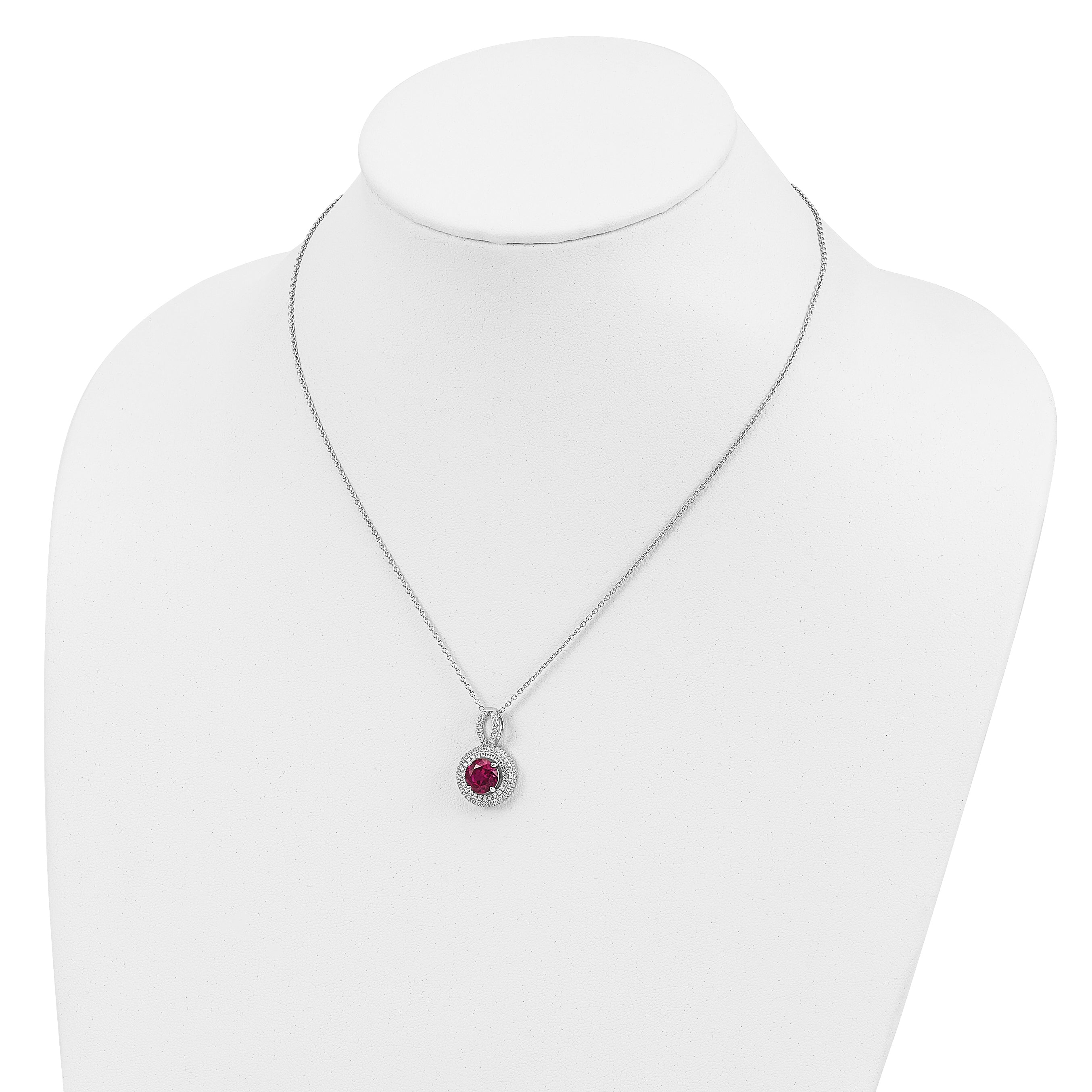 Brilliant Embers Sterling Silver Rhodium-plated 104 stone 18 inch Micro Pav‚ Red and White CZ Circle Necklace with 2 Inch Extender