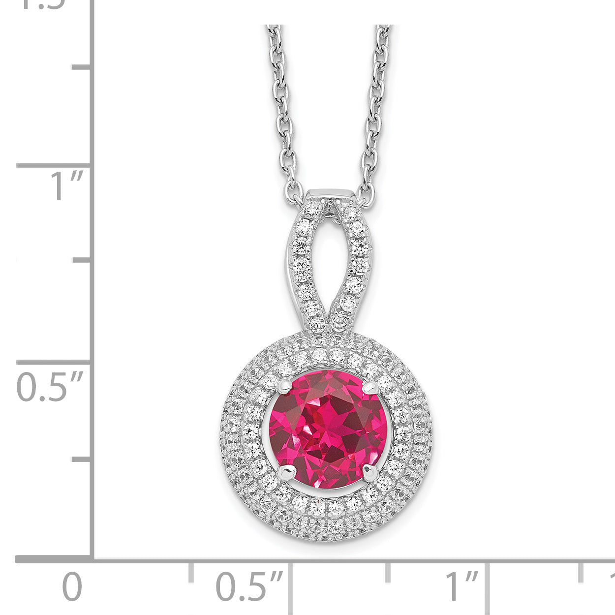 Brilliant Embers Sterling Silver Rhodium-plated 104 stone 18 inch Micro Pav‚ Red and White CZ Circle Necklace with 2 Inch Extender