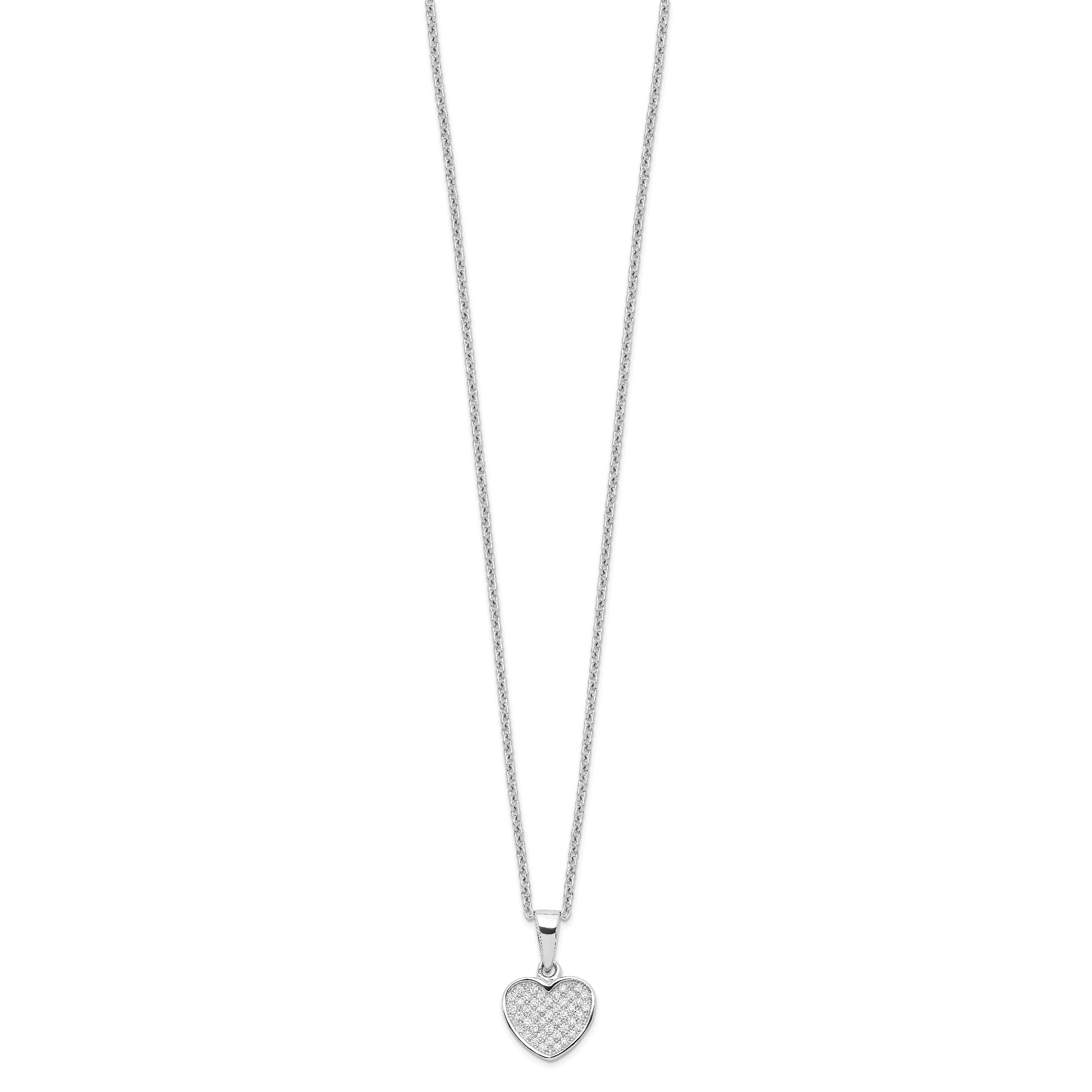 Brilliant Embers Sterling Silver Rhodium-plated 44 Stone 18 inch Micro Pav‚ CZ Heart Necklace with 2 Inch Extender