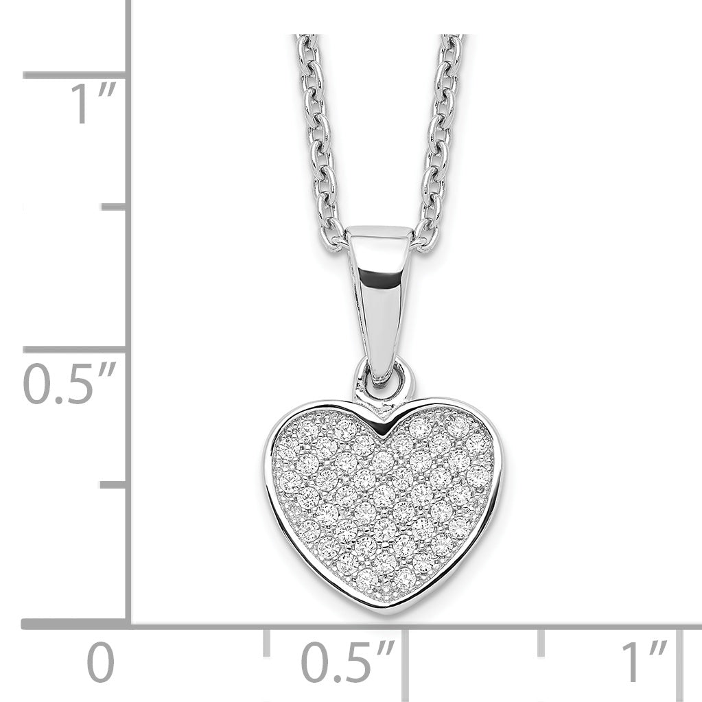 Brilliant Embers Sterling Silver Rhodium-plated 44 Stone 18 inch Micro Pav‚ CZ Heart Necklace with 2 Inch Extender