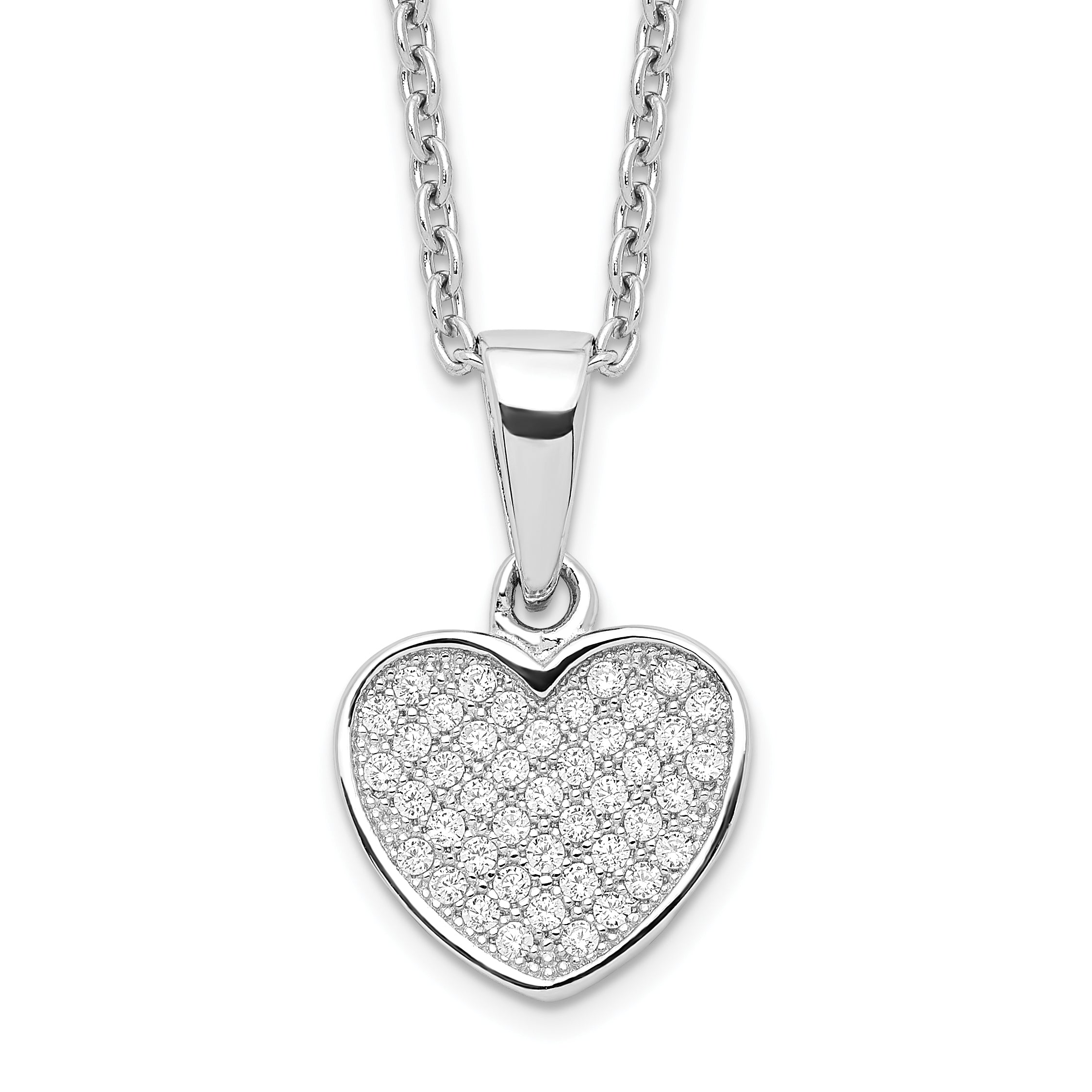 Brilliant Embers Sterling Silver Rhodium-plated 44 Stone 18 inch Micro Pav‚ CZ Heart Necklace with 2 Inch Extender