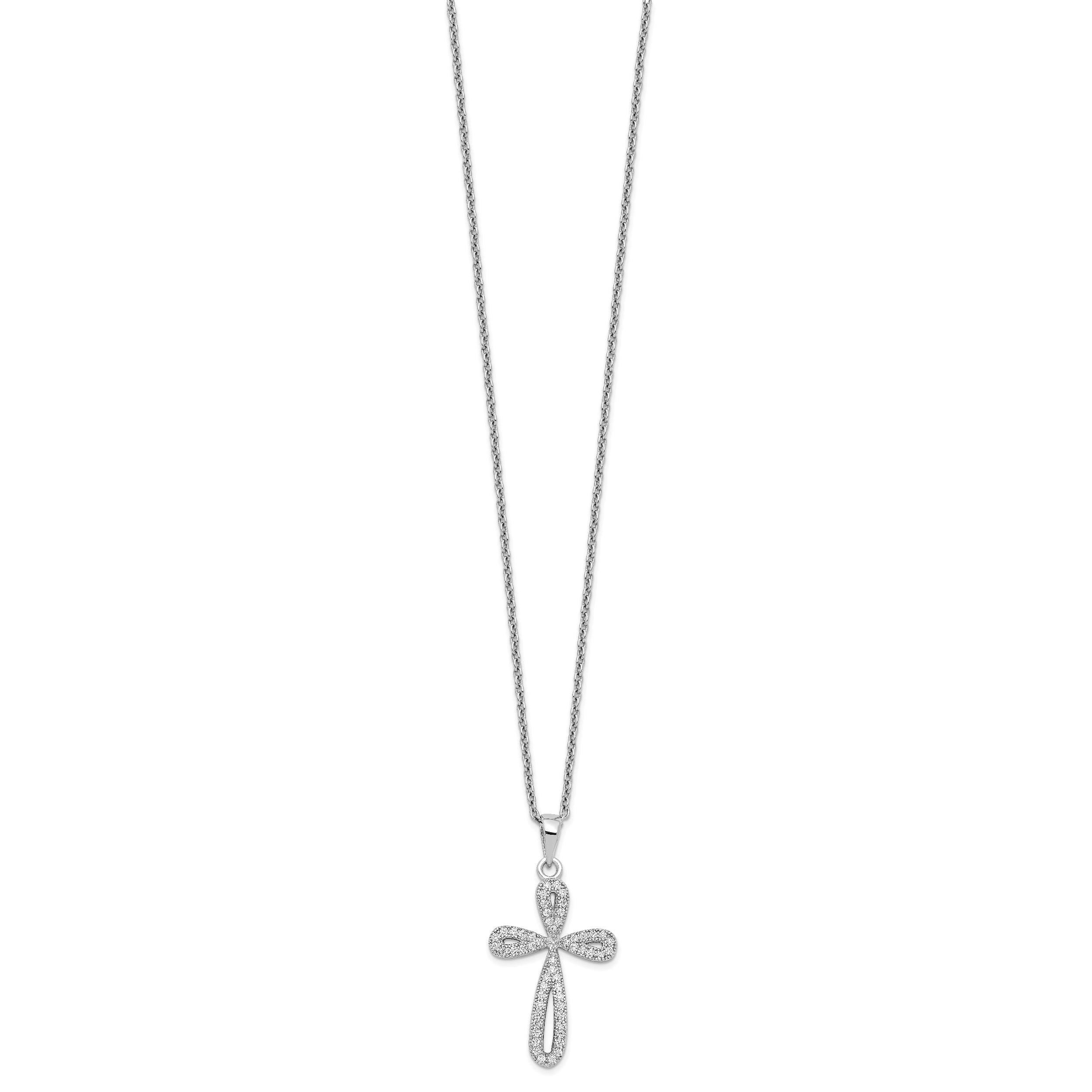 Brilliant Embers Sterling Silver Rhodium-plated 55 Stone 18 inch Micro Pav‚ CZ Cross Necklace with 2 Inch Extender