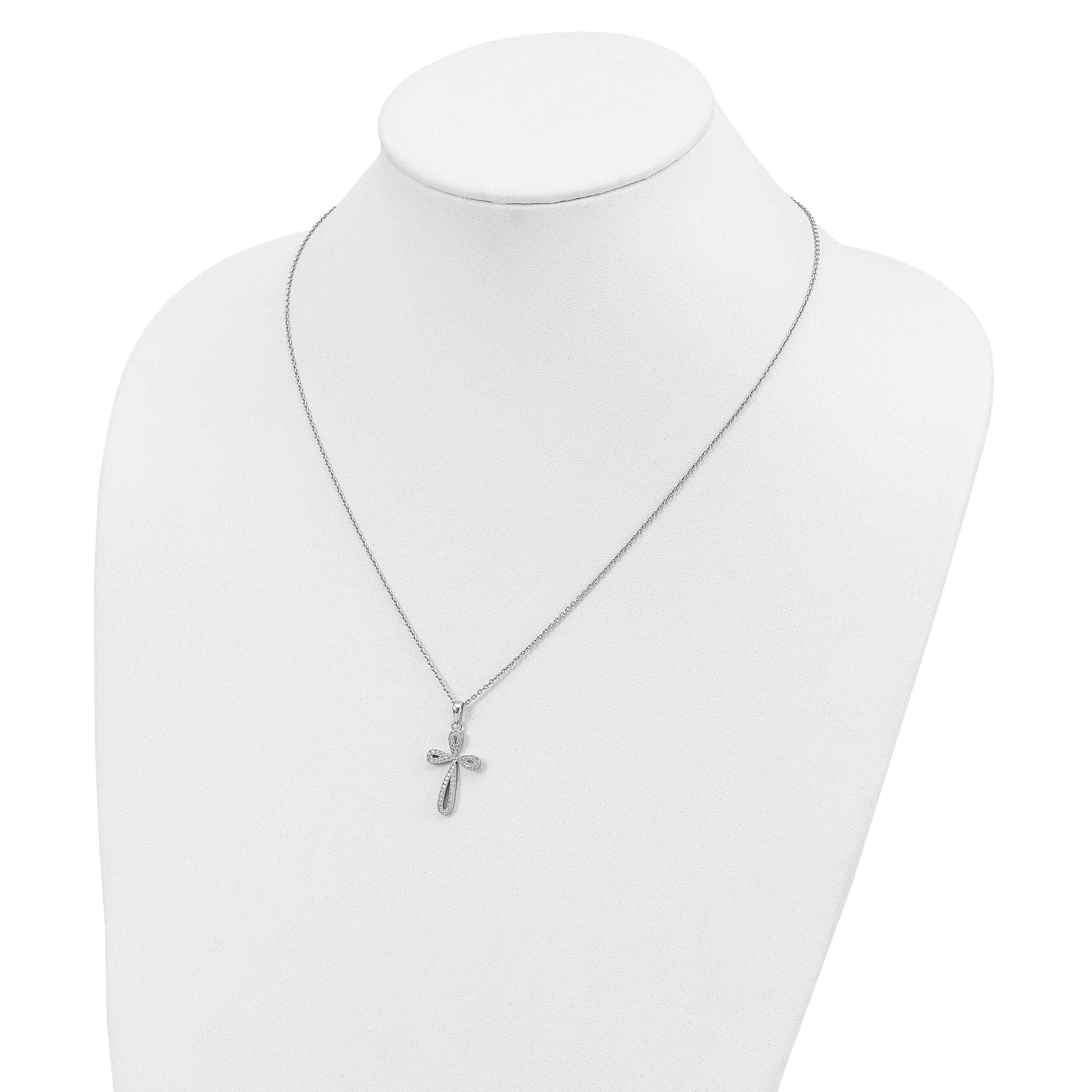 Brilliant Embers Sterling Silver Rhodium-plated 55 Stone 18 inch Micro Pav‚ CZ Cross Necklace with 2 Inch Extender