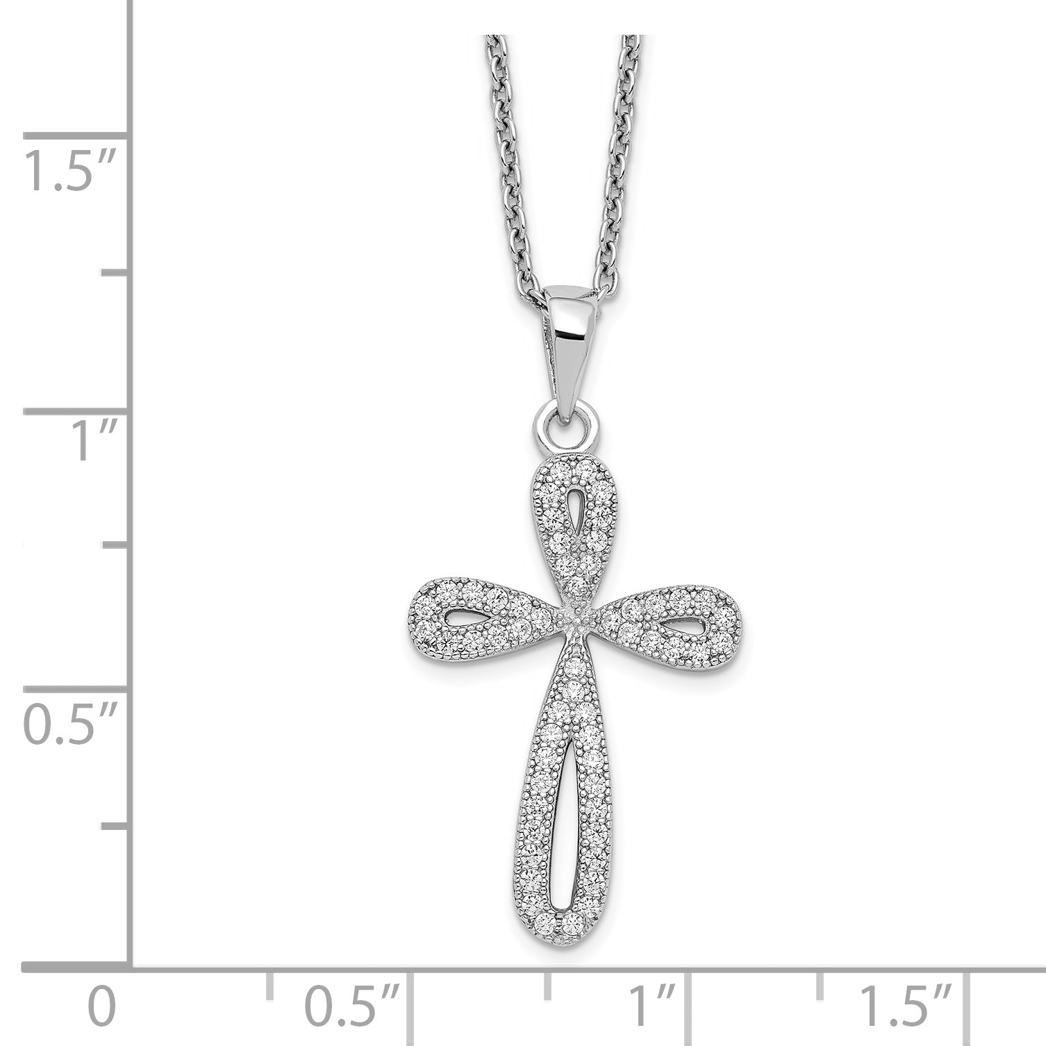 Brilliant Embers Sterling Silver Rhodium-plated 55 Stone 18 inch Micro Pav‚ CZ Cross Necklace with 2 Inch Extender