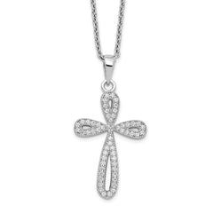 Brilliant Embers Sterling Silver Rhodium-plated 55 Stone 18 inch Micro Pav‚ CZ Cross Necklace with 2 Inch Extender