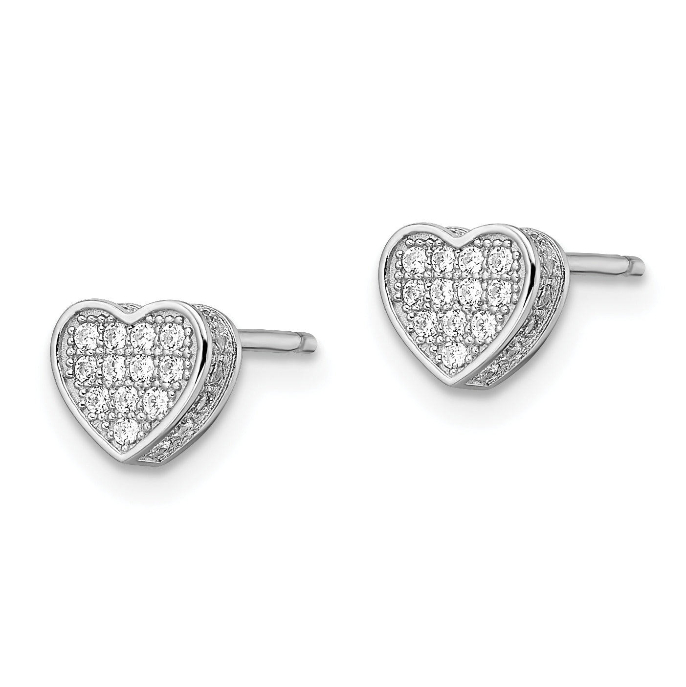 Brilliant Embers Sterling Silver Rhodium-plated 54 Stone Micro Pav‚ CZ Heart Post Earrings