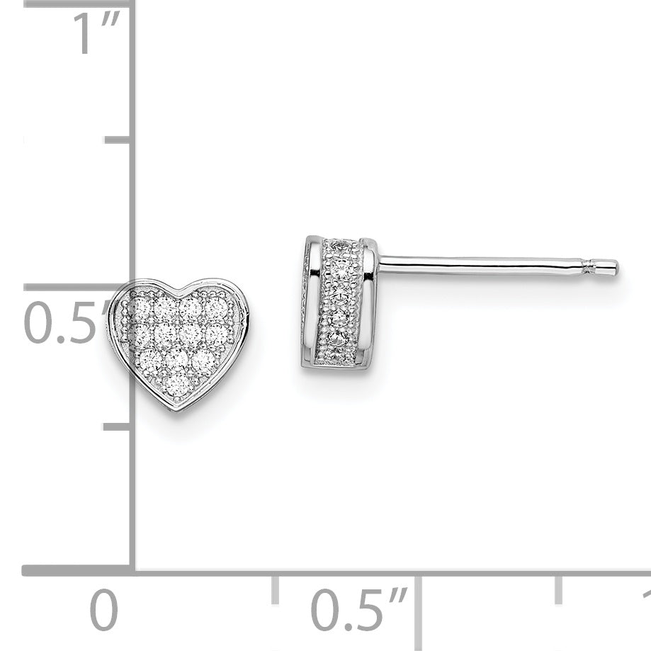 Brilliant Embers Sterling Silver Rhodium-plated 54 Stone Micro Pav‚ CZ Heart Post Earrings