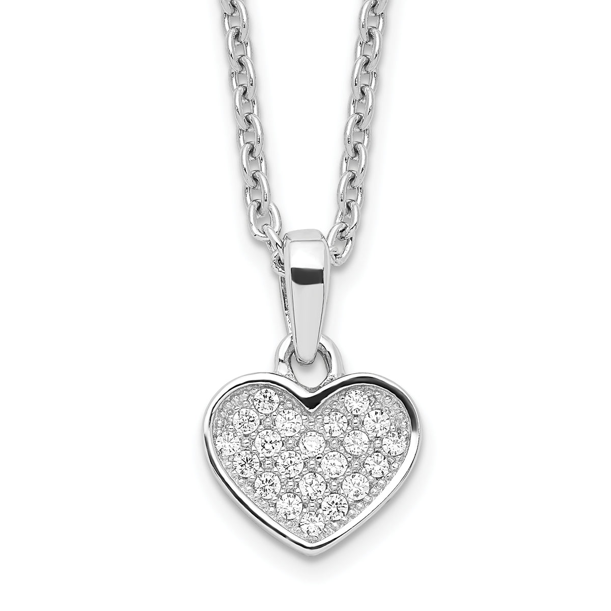 Brilliant Embers Sterling Silver Rhodium-plated 21 Stone 18 inch Micro Pav‚ CZ Heart Necklace with 2 Inch Extender