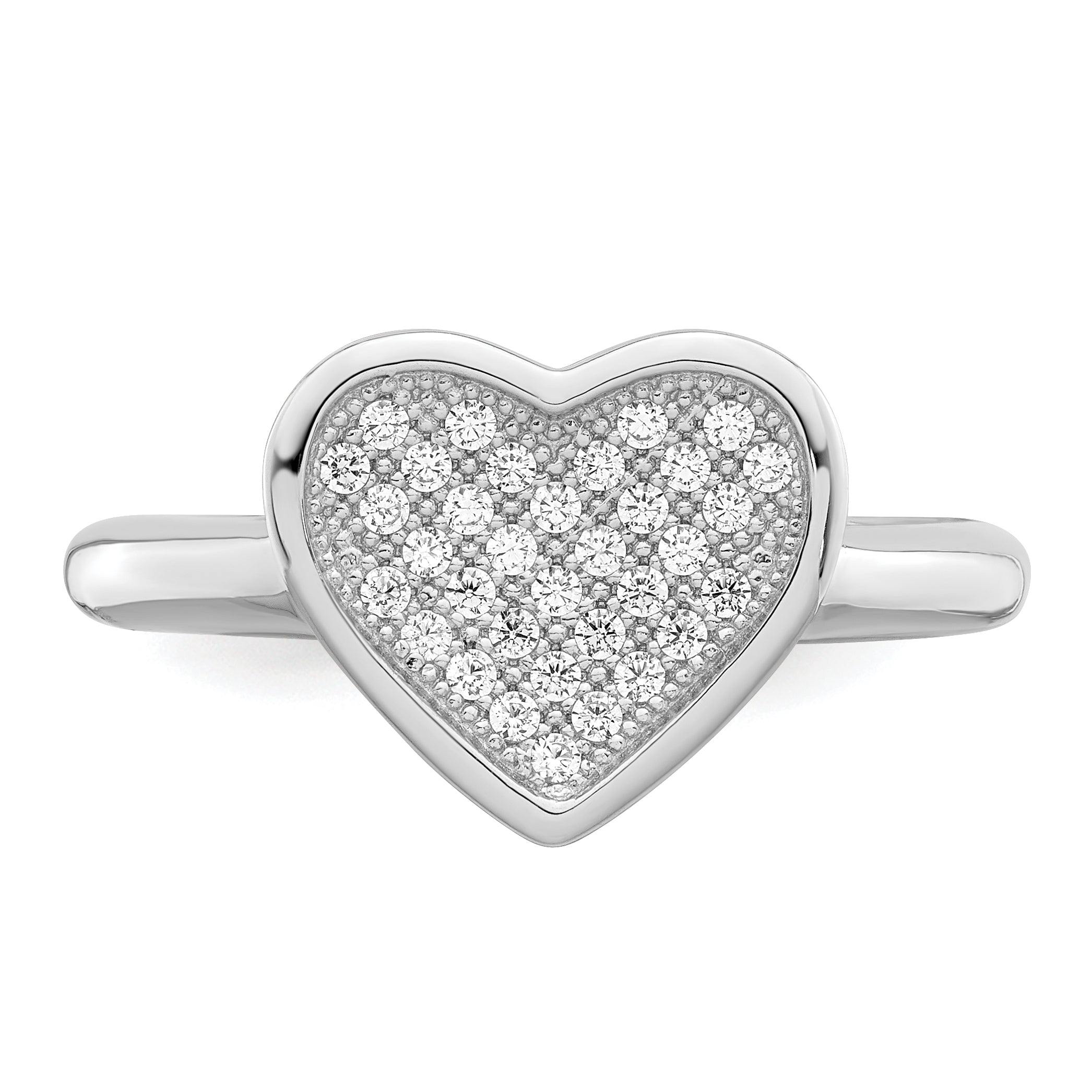 Brilliant Embers Sterling Silver Rhodium-plated 34 Stone Micro Pav‚ CZ Heart Ring