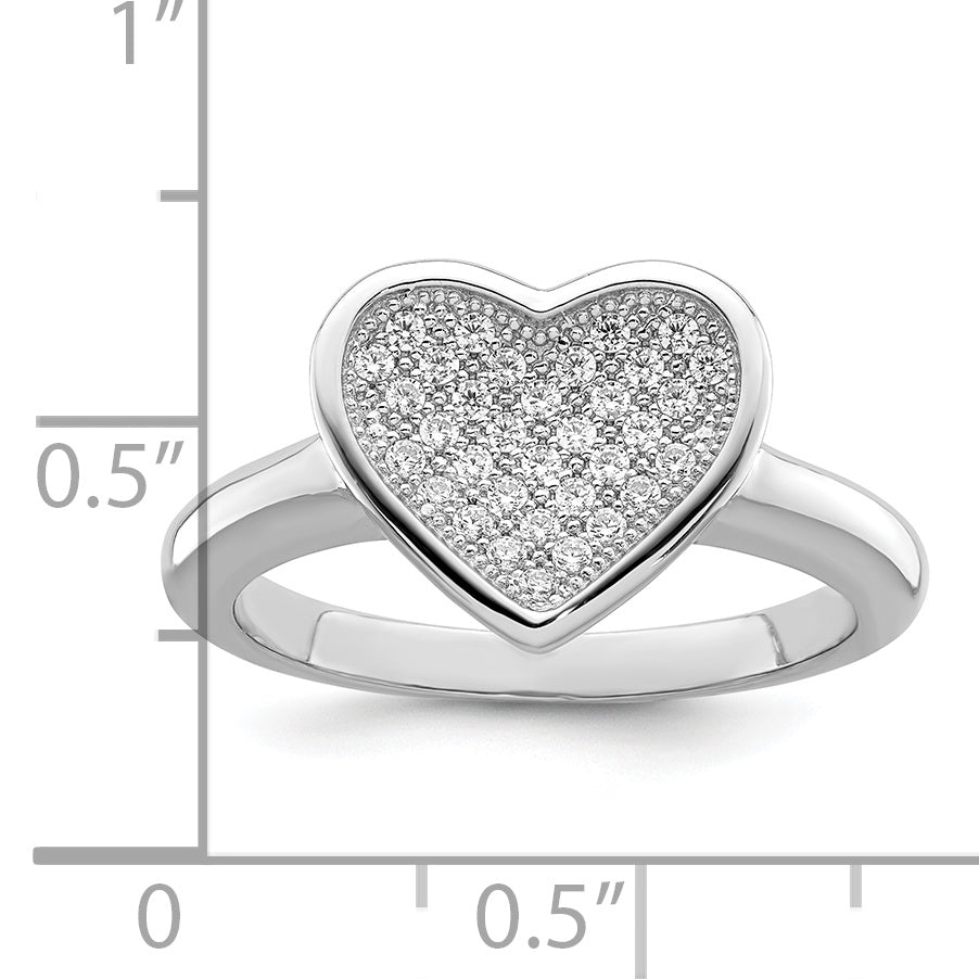 Brilliant Embers Sterling Silver Rhodium-plated 34 Stone Micro Pav‚ CZ Heart Ring