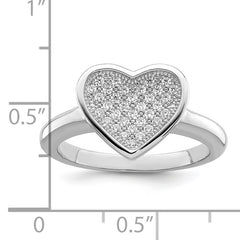 Brilliant Embers Sterling Silver Rhodium-plated 34 Stone Micro Pav‚ CZ Heart Ring