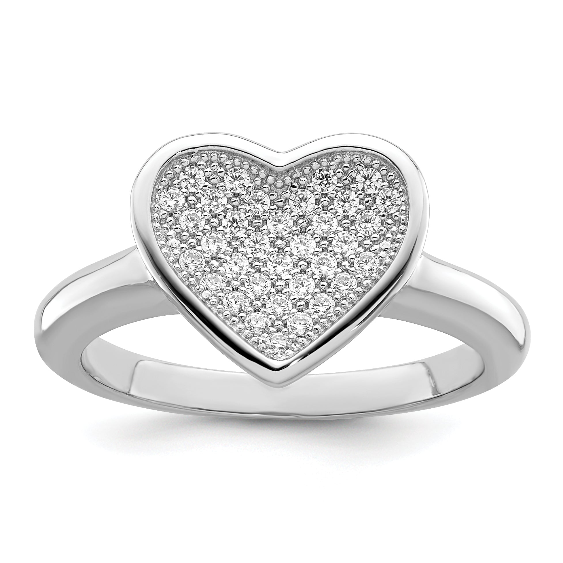 Brilliant Embers Sterling Silver Rhodium-plated 34 Stone Micro Pav‚ CZ Heart Ring