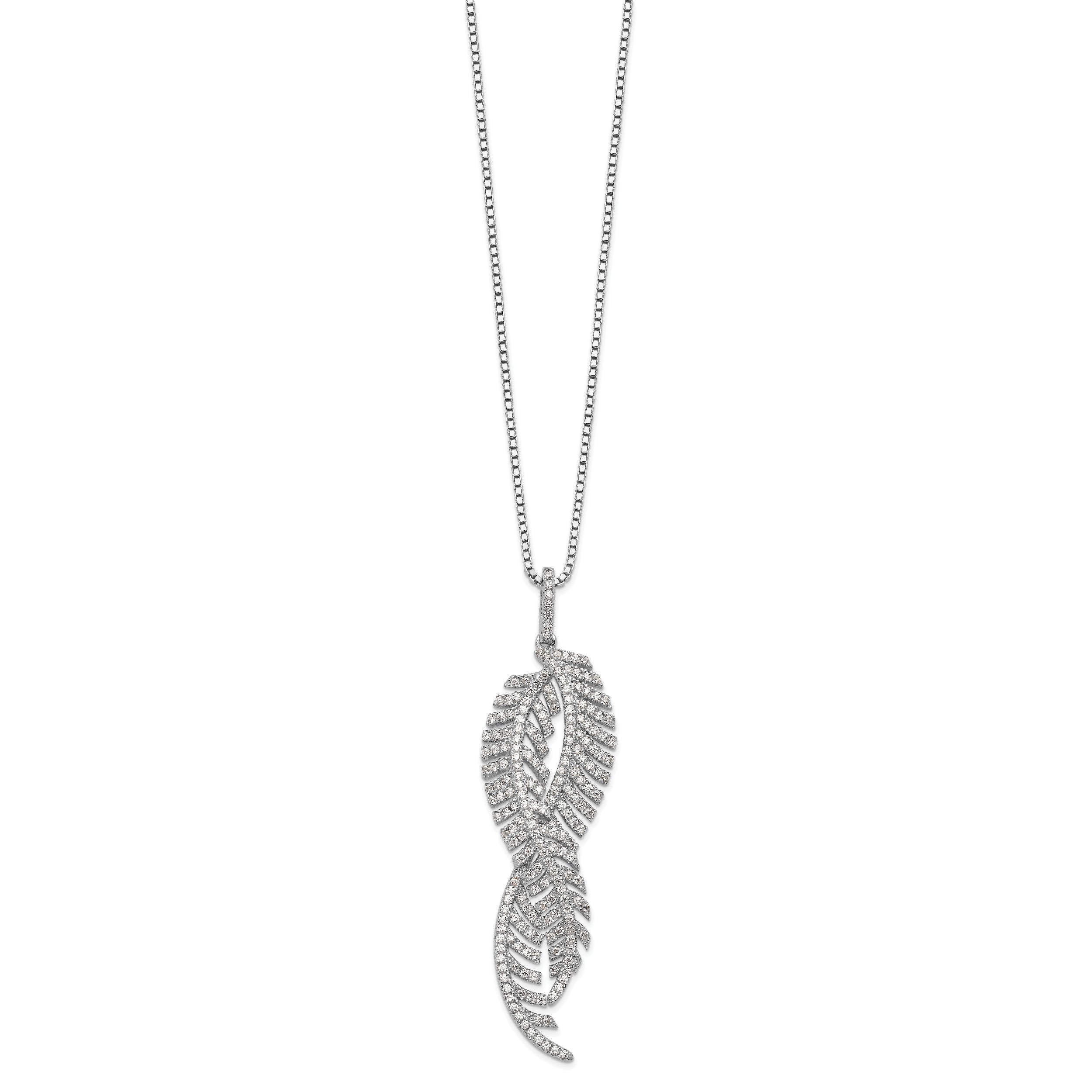 Brilliant Embers Sterling Silver Rhodium-plated 219 Stone 18 inch Micro Pav‚ CZ Feathers Necklace with 2 Inch Extender