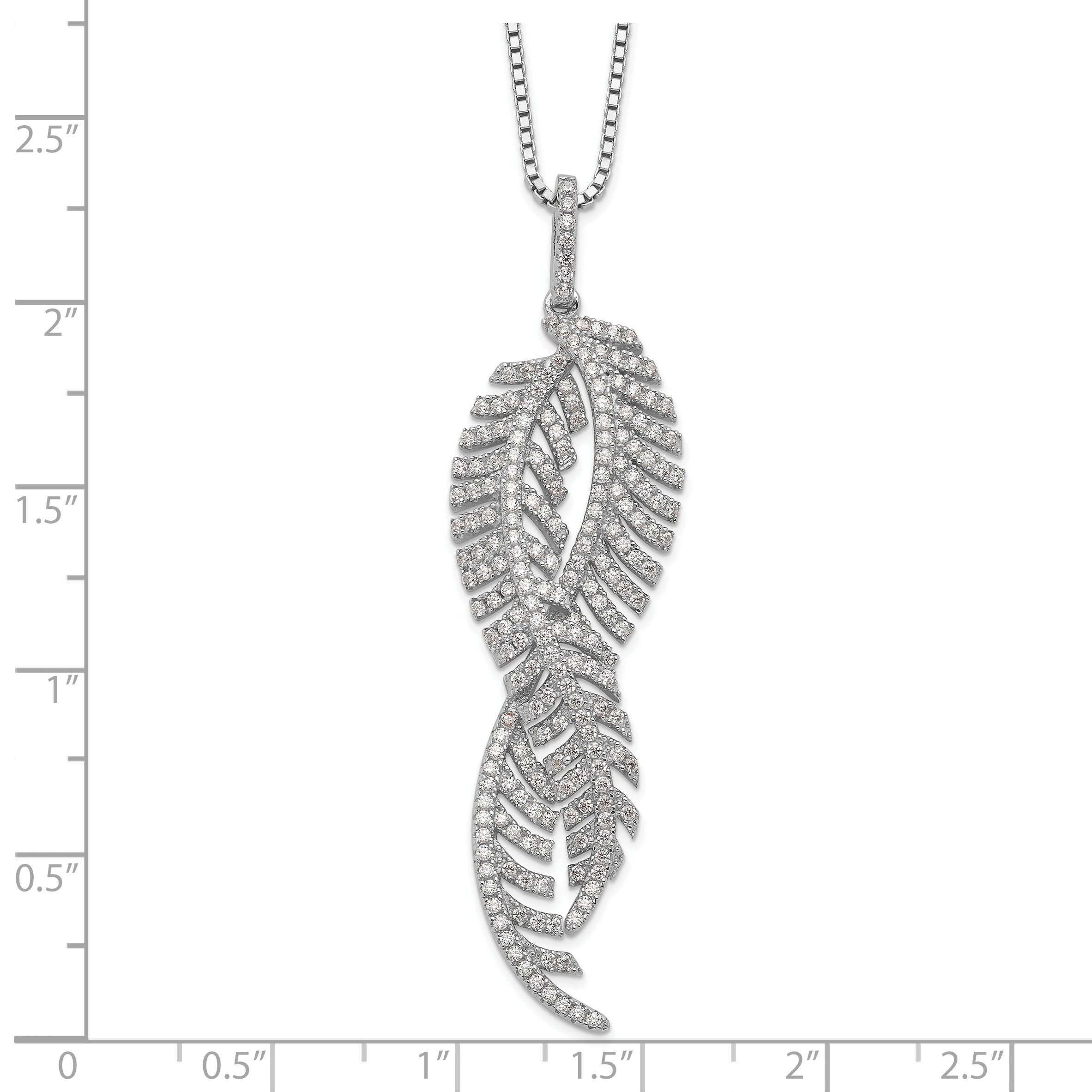 Brilliant Embers Sterling Silver Rhodium-plated 219 Stone 18 inch Micro Pav‚ CZ Feathers Necklace with 2 Inch Extender