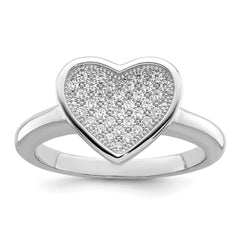 Brilliant Embers Sterling Silver Rhodium-plated 34 Stone Micro Pav‚ CZ Heart Ring