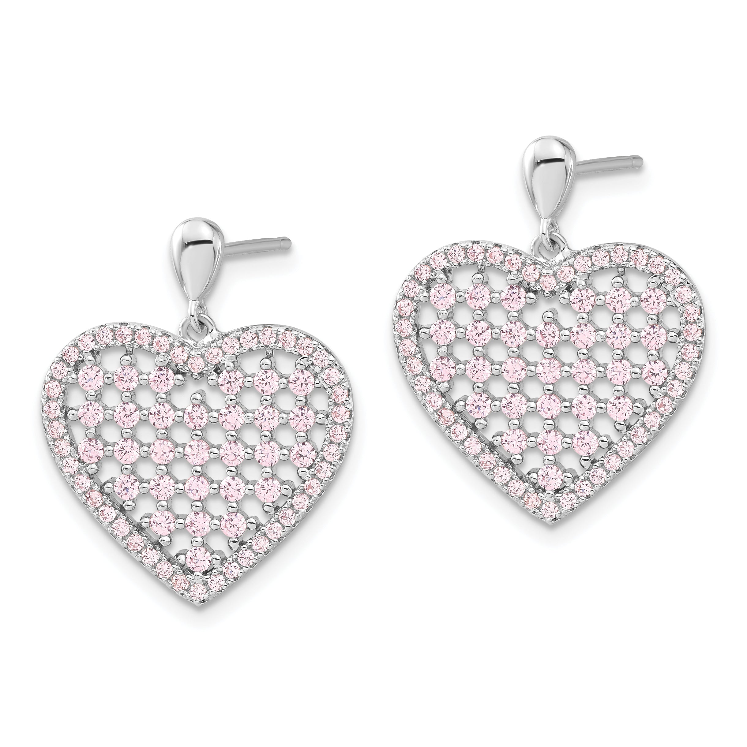 Brilliant Embers Sterling Silver Pink CZ Heart Post Dangle Earrings