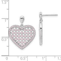 Brilliant Embers Sterling Silver Pink CZ Heart Post Dangle Earrings