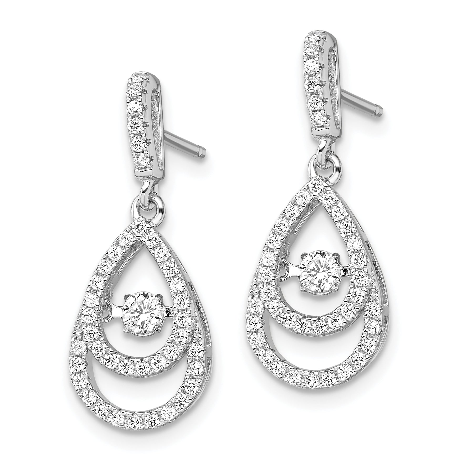 Brilliant Embers Sterling Silver CZ Dangle Earrings with Moving Pear Center