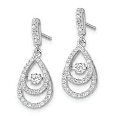 Brilliant Embers Sterling Silver Rhodium-plated 82 Stone CZ Moving Center Pear Shaped Vibrant CZ with Micro Pav‚ CZ Dangle Post Earrings