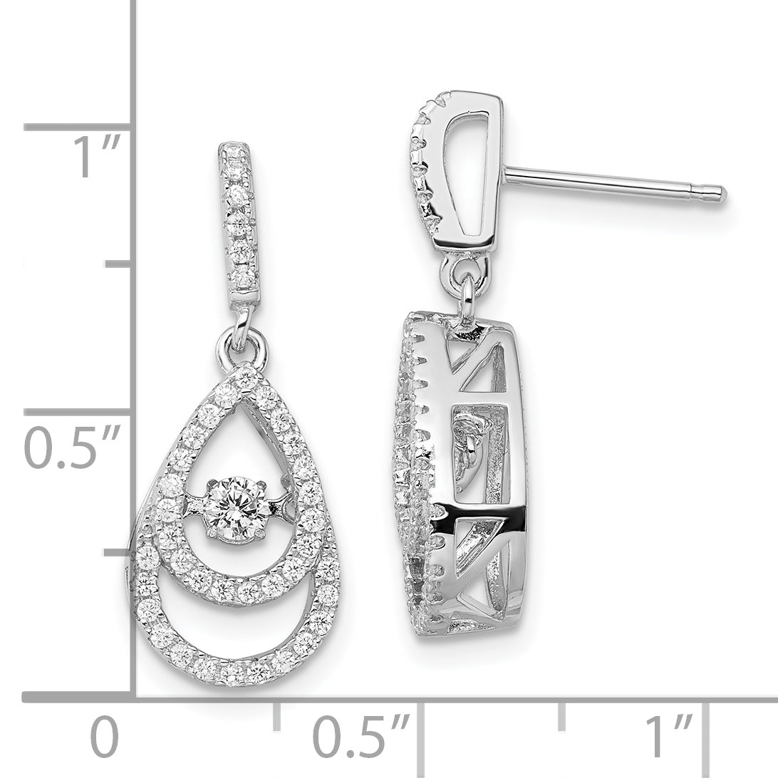 Brilliant Embers Sterling Silver CZ Dangle Earrings with Moving Pear Center