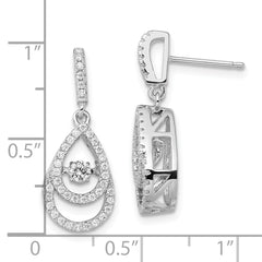 Brilliant Embers Sterling Silver Rhodium-plated 82 Stone CZ Moving Center Pear Shaped Vibrant CZ with Micro Pav‚ CZ Dangle Post Earrings